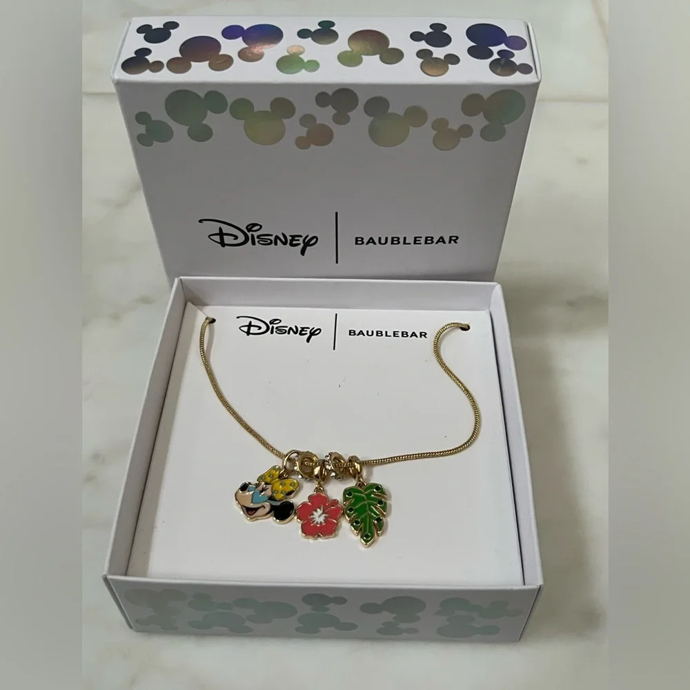 Disney BaubleBar Minnie Mouse Sunglasses/Summer Flower/Palm Leaf Charm Necklace - Picture 2 of 2